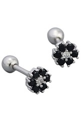 silver black cubic zirconia snowflake baby stud earrings